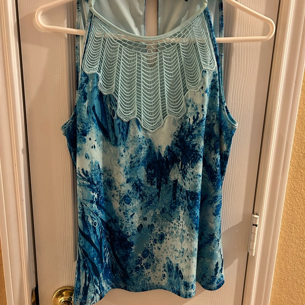 White House Black Market Blue Patterned Sleeveless Top